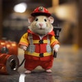 Hamster dressed as little firefighter, isolated, alone in image. Created using ai generative. Royalty Free Stock Photo