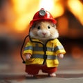 Hamster dressed as little firefighter, isolated, alone in image. Created using ai generative. Royalty Free Stock Photo