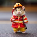 Hamster dressed as little firefighter, isolated, alone in image. Created using ai generative. Royalty Free Stock Photo