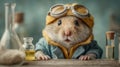 hamster dressed as a scientist mixing chemicals in a tiny lab Royalty Free Stock Photo
