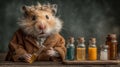 hamster dressed as a scientist mixing chemicals in a tiny lab Royalty Free Stock Photo