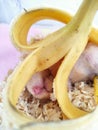 Hamster eat banana and lie under banana Royalty Free Stock Photo