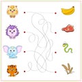 Hamster, hedgehog, elephant and tiger with their food (banana, m
