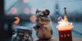 A hamster is holding a small american flag. Generative AI image.