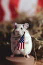 A hamster holding a small american flag. Generative AI image.