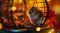 Hamster Hustle. Cute litte hamster in hamster wheel. Royalty Free Stock Photo