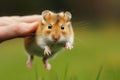 Hamster in the jump. Funny hamster, flying. cute little hamster try move to hand, hamster feeling wonder and excite, hamster on