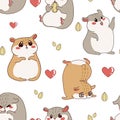 Hamster pattern. Cartoon seamless texture with funny fluffy pet. Home happy animal print for kids wallpaper. Rodent character with