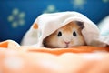 hamster peeping out from soft bedding Royalty Free Stock Photo