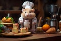 The Hamster roborovski wearing a white chef apron is cooking sweets