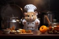 The Hamster roborovski wearing a white chef apron is cooking sweets