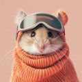 hamster staying snug in a trendy peach Ski Goggles