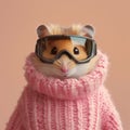 hamster staying snug in a trendy peach Ski Goggles