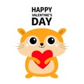 Hamster toy icon holding red heart. Happy Valentines Day. Big eyes. Funny Kawaii animal standing. Kids print. Cute cartoon baby Royalty Free Stock Photo