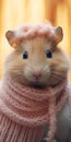 Analog Portrait: Cute Hamster In Pink Knitwear With Braids