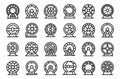 Hamster Wheel icons set outline vector. Animal mouse cage