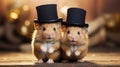 Hamsters in Top Hats on Warm Backdrop