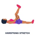 Hamstring stretch. Sport exersice. Silhouettes of woman doing exercise. Workout, training Royalty Free Stock Photo