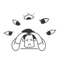 han drawn doodle person surrounded by giant eyes feeling overwhelmed and helpless illustration