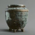 Han Dynasty pottery storage jar with four feet, green glaze.