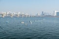 Han river and Seoul cityscape in winter in South Korea Royalty Free Stock Photo