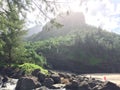 Hanakapiai Beach on Na Pali Coast on Kauai Island, Hawaii - Kalalau Trail. Royalty Free Stock Photo