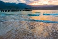 Hanalei Pier and Hanalei Bay at Sunset Royalty Free Stock Photo