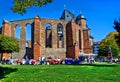 Colorful Flea Market in front of the Anti-War Memorial Church on a sunny October day in Hanau, Germany