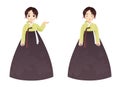 Cartoon korean women in national costumes