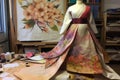 a hanbok in progress, showing layers of fabric