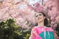 Hanbok: the traditional Korean dress and beautiful Asian girl wi Royalty Free Stock Photo