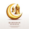 Vector ramadan kareem greetings card design with golden crescent and lantern illustration Royalty Free Stock Photo