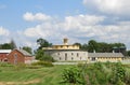 Summer view of Shaker round barn and fields Royalty Free Stock Photo