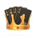 Golden Crown and Aces Isolated on a White Background Royalty Free Stock Photo