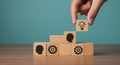 Wooden Blocks Displaying Head Icons, Gears, and a Lightbulb, Representing Idea Generation Royalty Free Stock Photo