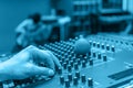 Hand adjusting audio mixer music and sound Royalty Free Stock Photo