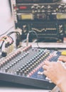 Hand Adjusting Audio Mixer Royalty Free Stock Photo