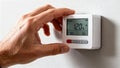 Hand Adjusting Smart Thermostat on Wall Royalty Free Stock Photo