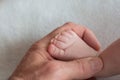 Hand adult and baby foot - close-up Royalty Free Stock Photo