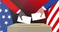 The hands of an African American and a Caucasian man throw their vote into the ballot box. Royalty Free Stock Photo