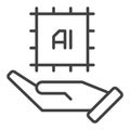 Hand with AI Chip vector Artificial Intelligence thin line icon or symbol Royalty Free Stock Photo