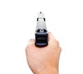 Hand aiming a modern automatic handgun Royalty Free Stock Photo