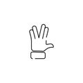 Hand alien fingers emoji, finger gesture line art vector icon for apps and websites