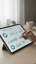 Hand analyzing financial overview charts on tablet computer Royalty Free Stock Photo