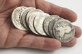 Hand with ancient russian coins Royalty Free Stock Photo
