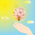 Hand and apple tree Royalty Free Stock Photo