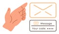 Hand gesture confirming email with secure verification code interface for two-factor authentication Royalty Free Stock Photo