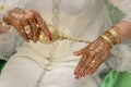 The hand of the Arab bride is tattooed with red henna. Arab wedding traditions Royalty Free Stock Photo