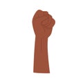 Hand, arm of black person raised up. Clenched fist of African-American activist, rising for freedom, BLM, resisting race