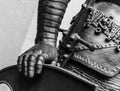 Hand in armour of the medieval knight statue Royalty Free Stock Photo